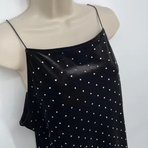 H&M NEW Women's Silver Studded Spaghetti Strap Velvet Dress Sz XL Black, Silver - Picture 2 of 7